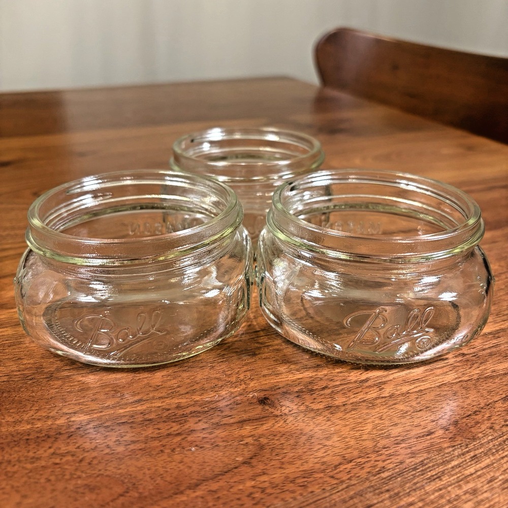 Set of 3 Ball Elite Series Squatty Half Pint Mason Canning Jam Jars Wide Mouth